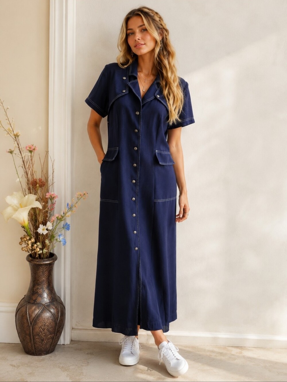 Vintage ZAHRA Paris Star Navy Maxi Dress White Stitch Removable Cape Jacket